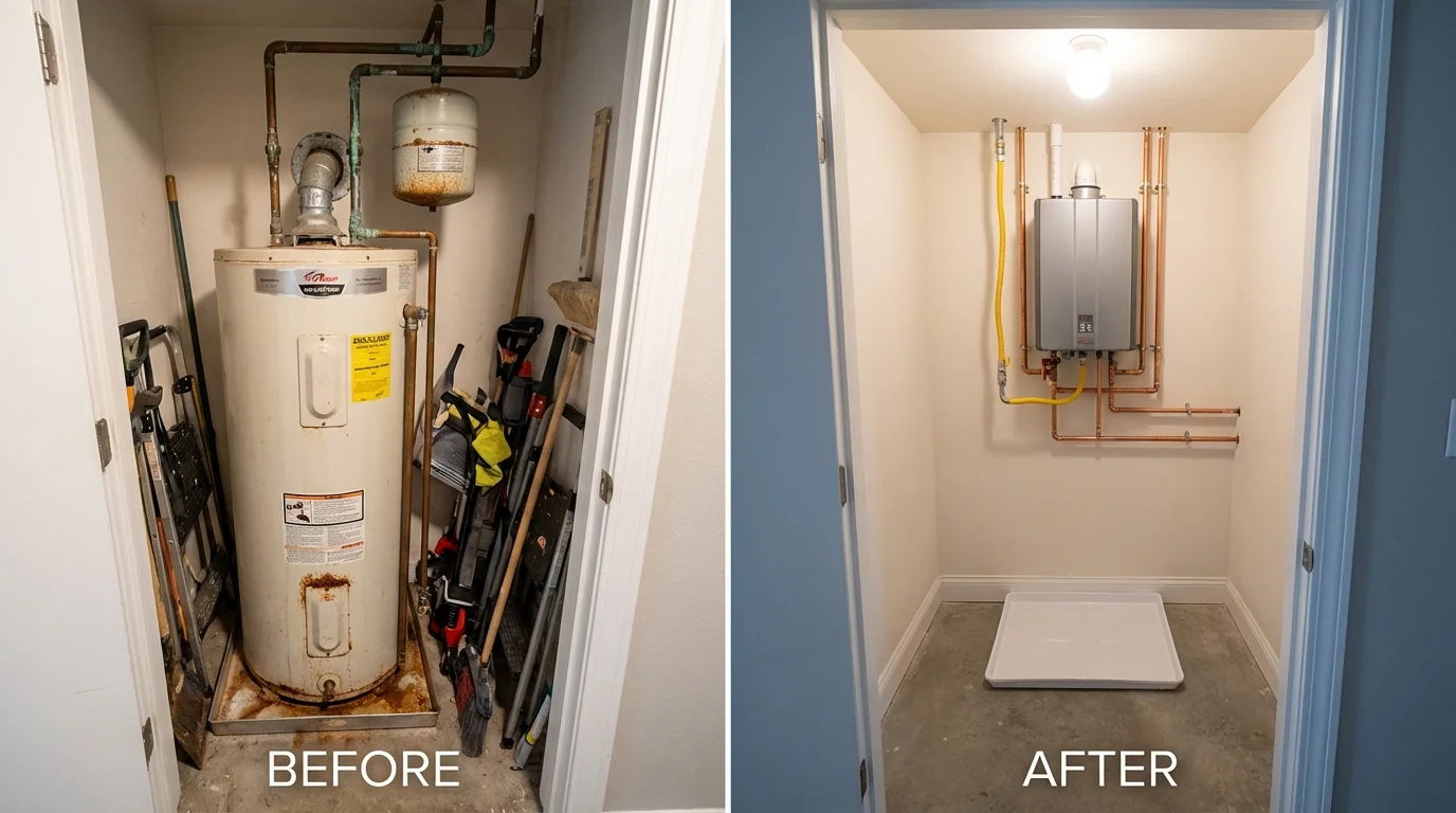 Tank water heater versus wall-mounted tankless unit comparison for Itasca, TX homeowners