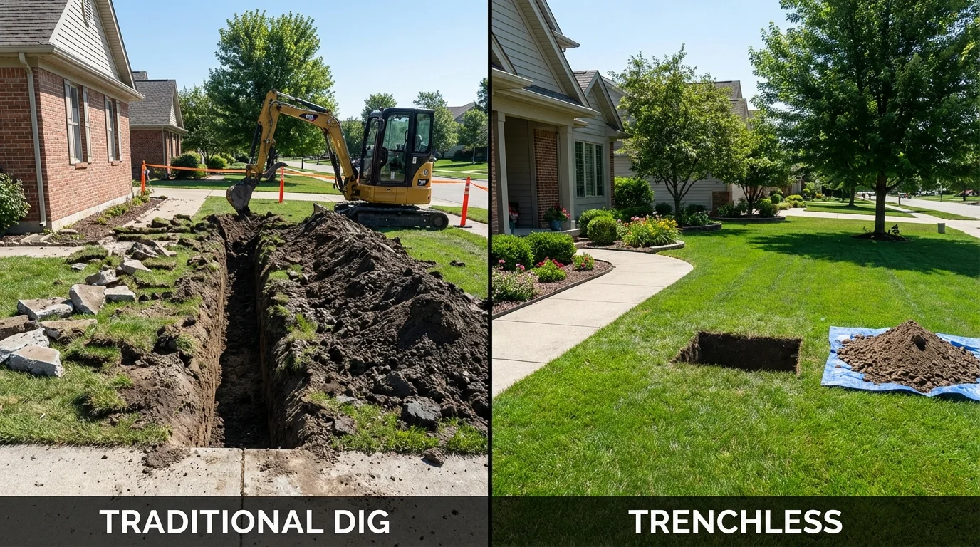 Trenchless sewer repair with minimal yard damage versus traditional excavation in Itasca, TX